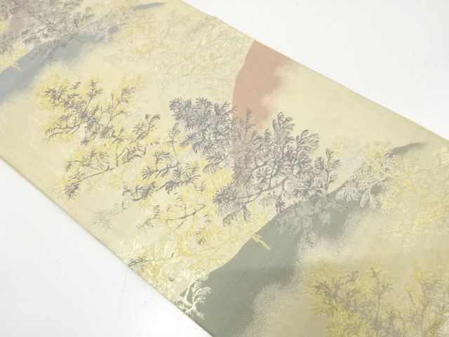 JAPANESE KIMONO / ANTIQUE FUKURO OBI / SILK / WOVEN DISTANT MOUNTAINS
